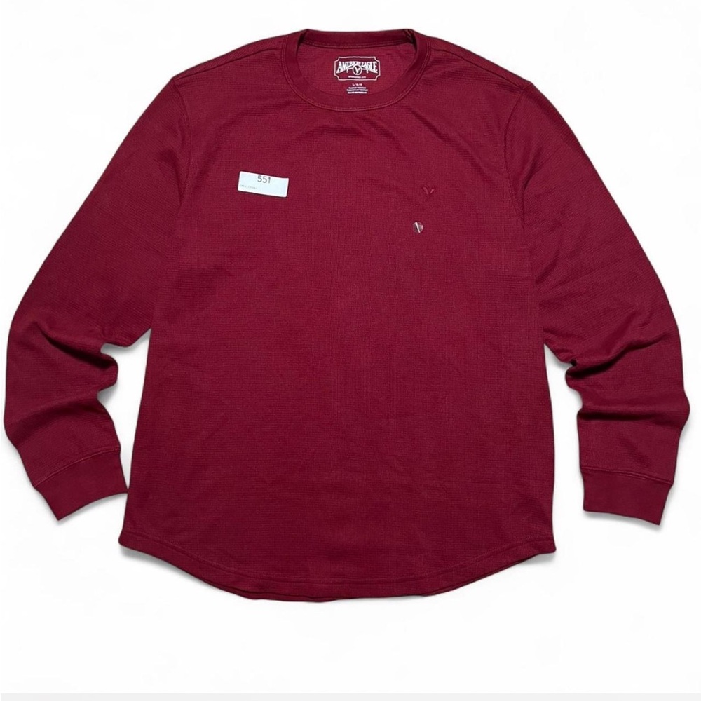 American Eagle Outfitters Red Long Sleeve Henley Shirt